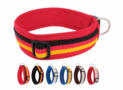 BUDDYPACK | Exklusives Hundehalsband Extra-Breit und Weich mit Neopren-Polster | Größe XXS-3XL | Verstellbar (M/L (47-52 cm), Deutschland auf Rot) von Buddypack