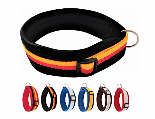 BUDDYPACK | Exklusives Hundehalsband Extra-Breit und Weich mit Neopren-Polster | Größe XXS-3XL | Verstellbar (M/L (47-52 cm), Schwarz-Rot-Gelb) von Buddypack