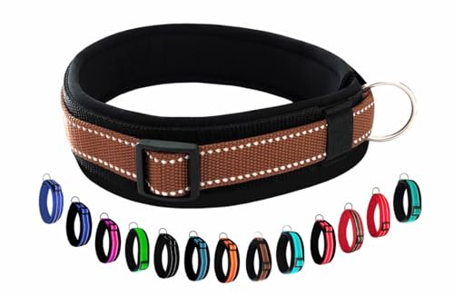 BUDDYPACK | Extra-Breites Hundehalsband mit Reflektorstreifen | Weiches Neopren-Polster | Verstellbar (S/M (41-46 cm), Braun auf Schwarz) von Buddypack