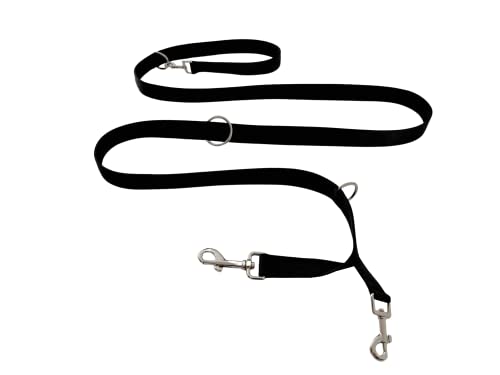 BUDDYPACK | Hunde-Spezialleine Doppelt hält Besser | Zusätzlicher Karabiner zur Absicherung | Mehrfach (3-Fach) Verstellbar (Modell B - 1,80 m lang - 25 mm breit, Schwarz) von Buddypack