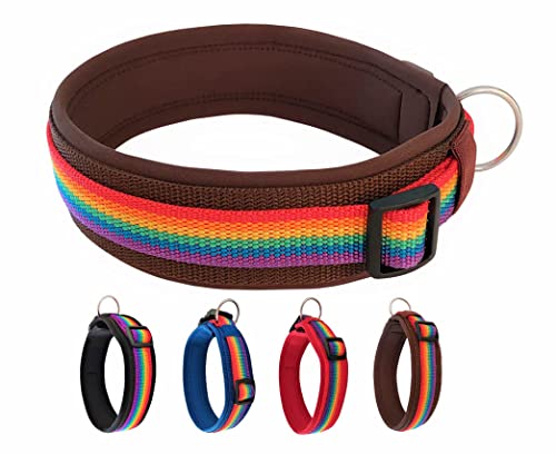 BUDDYPACK | Hundehalsband *Rainbow* Extra-Breit und Weich mit Neopren Gepolstert | Größe XXS-3XL | Verstellbar (M/L (47-52 cm), Regenbogen auf Braun) von Buddypack