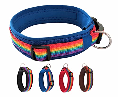 BUDDYPACK | Hundehalsband *Rainbow* Extra-Breit und Weich mit Neopren Gepolstert | Größe XXS-3XL | Verstellbar (XS/S (35-40 cm), Regenbogen auf Blau) von Buddypack