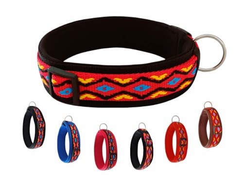 BUDDYPACK | Hundehalsband Extra-Breit und Weich Gepolstert | Für Kleine, Mittlere und Große Hunde (Rot-Bunt auf Schwarz, S/M (41-46 cm)) von Buddypack