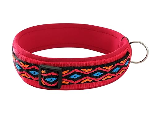 BUDDYPACK | Hundehalsband Extra-Breit und Weich Gepolstert | Für Kleine, Mittlere und Große Hunde | Bunt (Schwarz-Orange-Rot-Blau, Polster Rot, S (38-43 cm)) von Buddypack