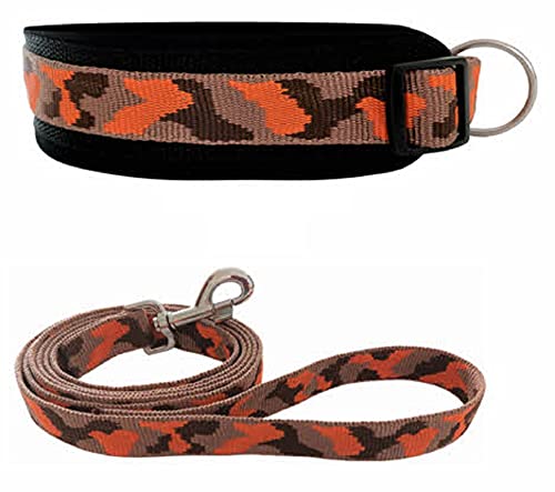 BUDDYPACK | Hundehalsband-Leine-Set | Halsband Extra-Breit, Weich Gepolstert Plus Leine Mit Handschlaufe 1,50 m | Bunt (Hellbraun-Orange-Dunkelbraun, L (50-55 cm)) von Buddypack