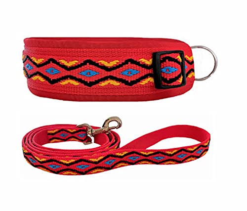 BUDDYPACK | Hundehalsband-Leine-Set | Halsband Extra-Breit Neopren Gepolstert | Größe XXS-XXXL | Leine mit Handschlaufe 1,50 m | (Rot-Gelb-Blau-Schwarz, L/XL (53-58 cm)) von Buddypack