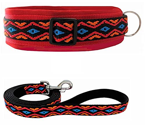 BUDDYPACK | Hundehalsband-Leine-Set | Halsband Extra-Breit Neopren Gepolstert | Größe XXS-XXXL | Leine mit Handschlaufe 1,50 m | (Schwarz-Orange-Rot-Blau, XL (56-61 cm)) von Buddypack