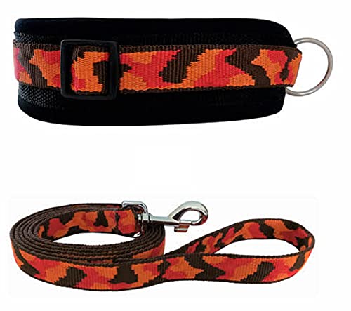 BUDDYPACK | Hundehalsband-Leine-Set | Halsband Extra-Breit Und Weich Gepolstert Plus Leine Mit Handschlaufe 1,50 m | Für Kleine, Mittlere Und Große Hunde | Bunt (Dunkelbraun-Orange-Rot, XL (56-61 cm)) von Buddypack