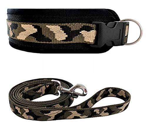 BUDDYPACK | Hundehalsband-Leine-Set | Halsband Extra-Breit Und Weich Gepolstert Plus Leine Mit Handschlaufe 1,50 m | Für Kleine, Mittlere Und Große Hunde | Bunt (Khaki-Creme-Schwarz, XL (56-61 cm)) von Buddypack