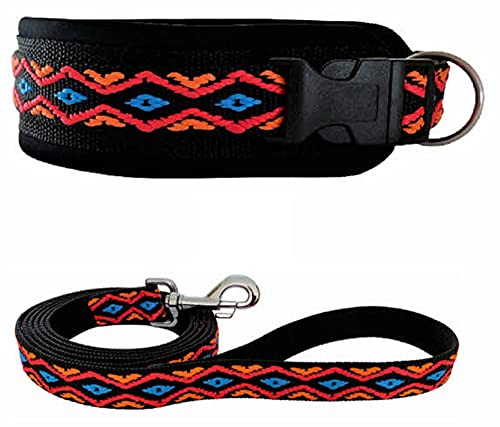 BUDDYPACK | Hundehalsband-Leine-Set | Halsband Extra-Breit und Weich Gepolstert Plus Leine Mit Handschlaufe 1,50 m | Bunt (Schwarz-Orange-Rot-Blau, XXXL (62-67 cm)) von Buddypack