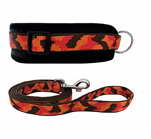 BUDDYPACK | Hundehalsband-Leine-Set | Halsband Extra-Breit und Weich Gepolstert Plus Leine mit Handschlaufe 1,50 m | Größe XXS-XXXL | Bunt (Dunkelbraun-Orange-Rot, XXS (30-36 cm)) von Buddypack