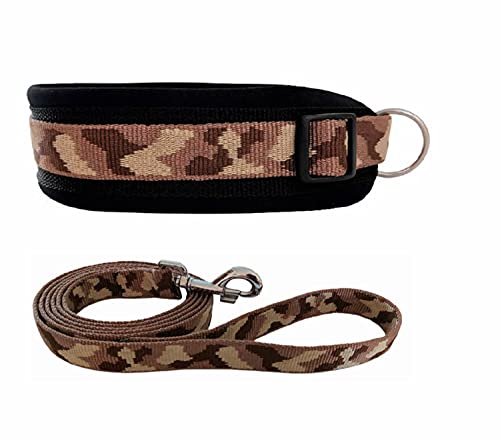 BUDDYPACK | Hundehalsband-Leine-Set | Halsband Extra-Breit und Weich Gepolstert Plus Leine mit Handschlaufe 1,50 m | Größe XXS-XXXL | Bunt (Hellbraun-Creme-Dunkelbraun, XS (33-40 cm)) von Buddypack