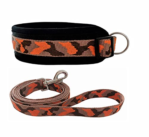 BUDDYPACK | Hundehalsband-Leine-Set | Halsband Extra-Breit und Weich Gepolstert Plus Leine mit Handschlaufe 1,50 m | Größe XXS-XXXL | Bunt (Hellbraun-Orange-Dunkelbraun, XS (33-40 cm)) von Buddypack