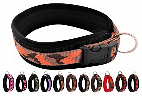 BUDDYPACK | Modernes Hundehalsband | extra-breit und weich gepolstert | für kleine, mittlere und große Hunde | Größe verstellbar | Bunt: Braun-Orange-Schwarz (M (44-49 cm)) von Buddypack