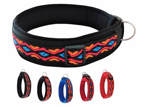 BUDDYPACK | Schickes Hundehalsband Extra-Breit mit Neopren-Polster | Alle Größen | Verstellbar | Bunt: Schwarz-Orange-Rot-Blau (L/XL (53-58 cm)) von Buddypack