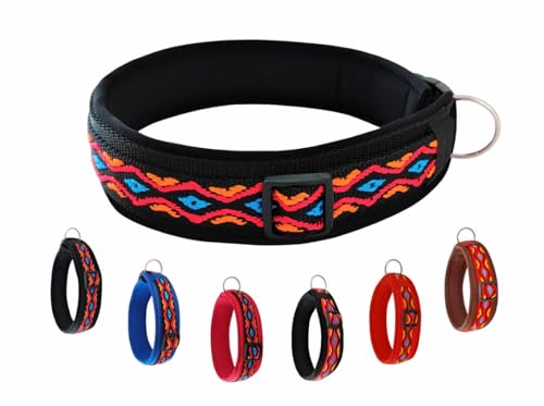 BUDDYPACK | Schickes Hundehalsband Extra-Breit mit Neopren-Polster | Alle Größen | Verstellbar | Bunt: Schwarz-Orange-Rot-Blau (XS/S (35-40 cm)) von Buddypack