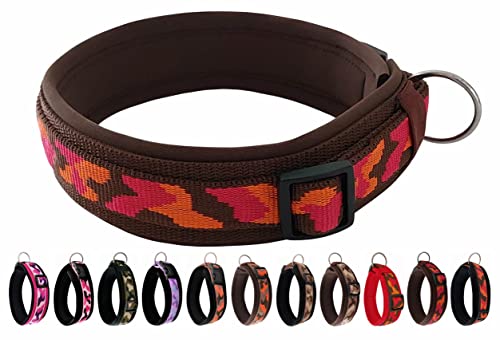 BUDDYPACK | Schickes Hundehalsband Extra-Breit und Weich mit Neopren Gepolstert | Größe XXS-3XL | Verstellbar | Bunt (L/XL (53-58 cm), Orange-Rot auf Braun) von Buddypack