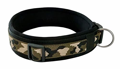 BUDDYPACK | Schickes Hundehalsband Extra-Breit und Weich mit Neopren Gepolstert | Größe XXS-3XL | Verstellbar | Bunt (S (38-43 cm), Khaki-Creme-Schwarz) von Buddypack