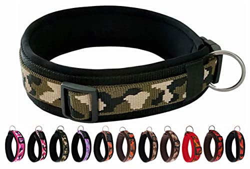 BUDDYPACK | Schickes Hundehalsband Extra-Breit und Weich mit Neopren Gepolstert | Größe XXS-3XL | Verstellbar | Bunt (XXXL (62-67 cm), Khaki-Creme-Schwarz) von Buddypack