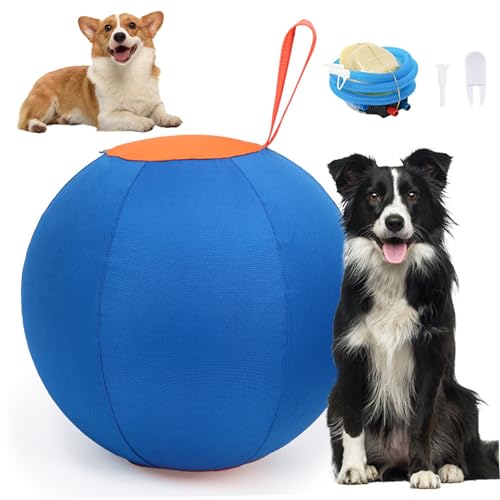 Budstfee Herding Ball, Hütingball für Hunde 18inch PVC Hundeball Reißverschlüsse Herding Ball mit Griffgurt & Polyester Cover kratzfestes interaktiver Hundball zum Training, Hundeball von Budstfee