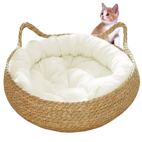 Budstfee Katzenkorbbett, Katzenbetten für Innenkatzen 15x5in 2-in-1 gewebte Katzenkörbe mit weichem Kissen kratzfestes Kätzchen Bett gemütlich von Budstfee