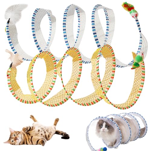 Cat Spiral Tunnel Toy, 2pcs 25,6 x 9,8 in gefaltetem Katzen-Tunnel-Federspielzeug, S-förmiger geräumiges, plüschiges Jagdspielzeug, selbst spielende interaktive Röhrenspielzeug für Innenkatzen, Kanin von Budstfee