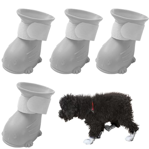 Hunde Regenstiefel, Haustierschuhe 4pcs wasserdichte Hund Regenstiefel Gummi Non-Schlupf-Katzenregen Regenstiefel mit Befestigungsband atmungsaktiv süße kleine Katzenhundstiefel für Outdoor, L. von Budstfee