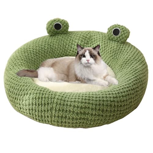 Hundebett mit Kapuze Frosch Katzenbett Langer Plüsch Winter Herbst Thermisch Niedlich Cartoon rutschfest Haustierbett Abnehmbarer Einsatz Weiches Dampproof Katzenbett, Rund von Budstfee