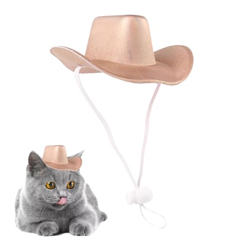 Buerfu Cowboyhut für Katze, Haustier-Cowboyhut - Halloween-Kostüme Kätzchenhut Haustierhut - Cosplay Prop Welpenhüte, glänzender Welpen-Cowboyhut, Katzenkopfbedeckung, Western-Cowboy-Kostümzubehör von Buerfu