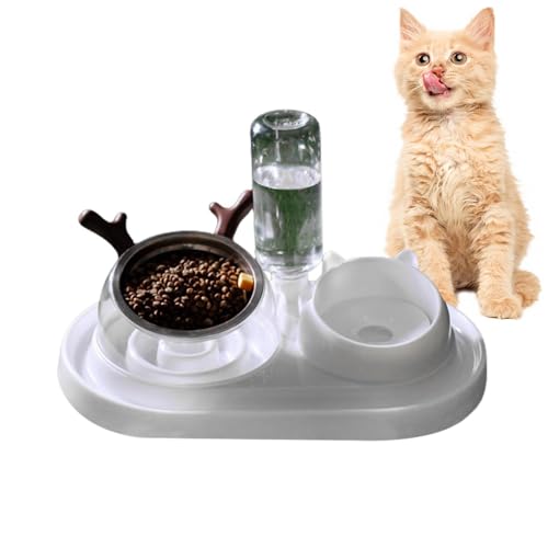 Buerfu Futterspender und Wasserspender für Katzen,Set Futterspender und Wasserspender für Katzen - 2-in-1-Set mit automatischen Futternäpfen für Haustiere - Raised Pets Wasser- und Futternapf-Set, von Buerfu