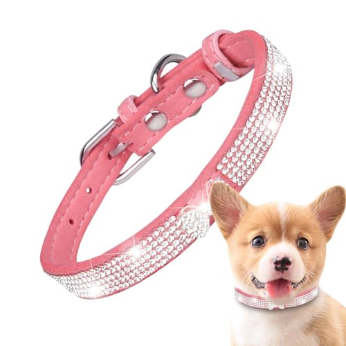 Buerfu Glitzerndes Hundehalsband, Mikrofaser-Strass-Haustierhalsband für Mädchen, Katzen, reißfest, atmungsaktiv, Katzenhalsband, verstellbares Strass-Katzenhalsband, weibliches Hundehalsband für von Buerfu