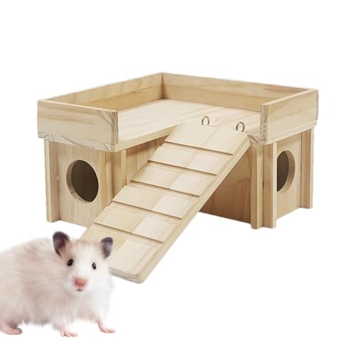 Buerfu Hamsterhaus, Hamsterhäuser und Verstecke - Holzkammer-Labyrinth-Hamsterversteck | Spielzeug erkunden Hamsterhäuser Geheimer Guckschuppen, Hamsterhaus mit lustiger Kletterleiterrutsche für von Buerfu