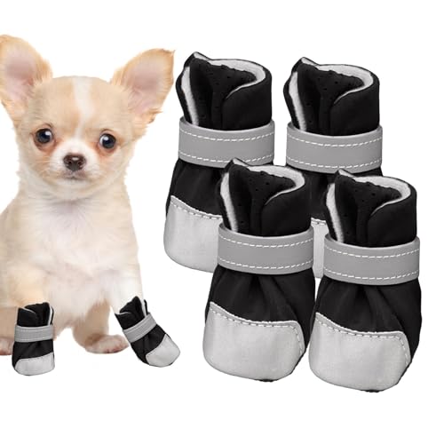 Buerfu Haustierschuhe für kleine Hunde,Hundeschuhe für kleine Hunde | 4 Stück atmungsaktive, rutschfeste Hundestiefel und Pfotenschutz | Atmungsaktive Indoor- und Winterschuhe, leicht, verstellbare von Buerfu