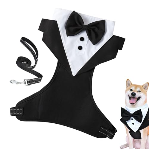 Buerfu Hochzeitsoutfit für Hunde, Hochzeitskleidung für Hunde - Formeller für Hunde mit Fliege und Zugseil | Hunde-, formelle Hundekleidung, Hemdkostüm, Welpenkleidung, Hunde-Outfit von Buerfu