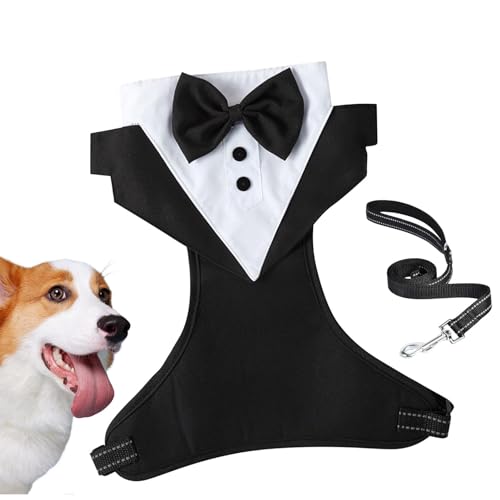 Buerfu Hochzeitsoutfit für Hunde, Hochzeitskleidung für Hunde | Hochzeits-Fliege-Shirt mit Zugseil | Hunde-, formelle Hundekleidung, Hemdkostüm, Welpenkleidung, Hunde-Outfit von Buerfu