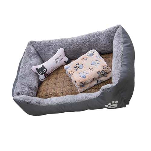 Buerfu Hunde-Couch-Bett | Gemütliches kuschliges Luxus-Welpenbett – kleines Hundebett, weich, beruhigend, Schlafsofa mit Kühlmatte, Decke und Spielzeugknochen von Buerfu