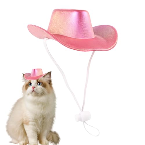 Buerfu Hunde-Cowboy-Hut, Katzen-Cowboy-Hut - Halloween-Kostüme Kätzchenhut Haustierhut - Cosplay Prop Welpenhüte, glänzender Welpen-Cowboyhut, Katzenkopfbedeckung, Western-Cowboy-Kostümzubehör von Buerfu