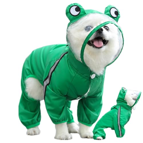 Buerfu Hunde-Frosch-Regenmantel, süßer kreativer Hunde-Regenmantel | Regenponcho für Welpen,Reflektierende Welpen-Regenjacke mit Kapuze, Frosch-Regenponcho, Kleidung für große Hunde von Buerfu