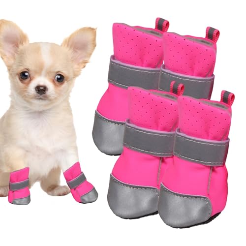 Buerfu Hundepfotenschutzstiefel, atmungsaktive Hundeschuhe | 4 Stück Anti-Rutsch-Stiefel und Pfotenschutz | Atmungsaktive Indoor- und Winterschuhe, leicht, verstellbare Dichtheit von Buerfu