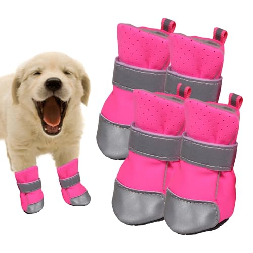 Buerfu Hundestiefel für Welpen, Pfotenschutzstiefel für Hunde, 4 Stück Pfotenschutz für verschneite Wintertage, Verstellbare, leichte Hundeschuhe für Hartböden von Buerfu