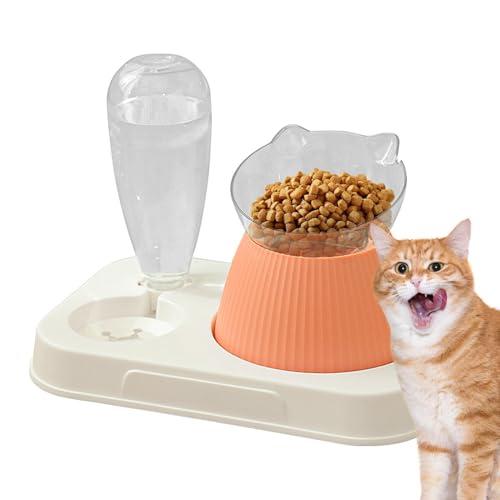 Buerfu Katzen -Fütterungsschalen, Tierfutterschalen für Katzen | Wasserspender 15 Grad Tilted Automatic Feeder,Small Dog Bowls Anti-Tip-Automatikspender für Haustierpuppenkätzchen von Buerfu