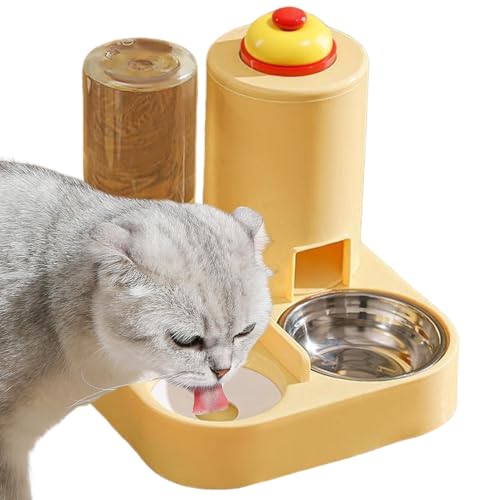 Buerfu Katzenfutternapf mit Wasserflasche, Katzennapf mit Wasserspender,Wasser- und Futternapf-Set - Futter- und Tränkeset für Haustiere mit Glocke, Futternapf für kleine und mittelgroße Katzen und von Buerfu