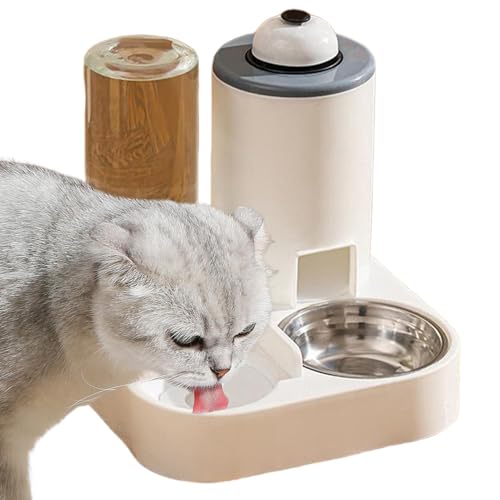 Buerfu Katzenfutternapf mit Wasserspender, Katzennapf mit Wasserflasche - Wasser- und Futternapf-Set für Haustiere - Futter- und Tränkeset für Haustiere mit Glocke, Futternapf für kleine und von Buerfu