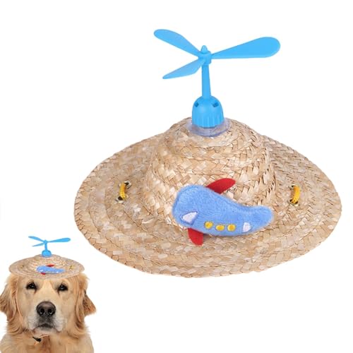 Buerfu Propellermütze für Hunde,Hunde-Sombrero-Mütze - Kreative Hundestrohhüte mit Propeller,Handgefertigte mexikanische -Foto-Requisite, verstellbare lustige Welpen-Sonnenhut für Sommertage im von Buerfu