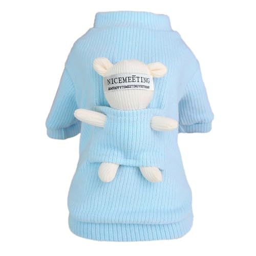 Buerfu Pullover für kleine Hunde, mit Bärenpuppe, Rollkragen, gestrickt, Katzen-Outfits – dicke Herbstkleidung, Rollkragen-Katzen-Outfit für draußen von Buerfu