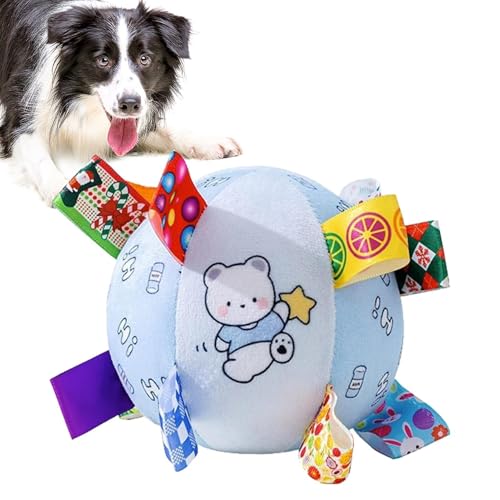 Buerfu Quietschender Plüschball für Hunde mit Riemen, Kauspielzeug für Welpen, interaktives quietschendes Hundespielzeug, gefüllte, quietschende Hundebälle für kleine und mittelgroße Rassen von Buerfu