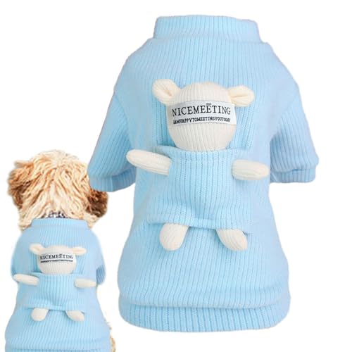 Buerfu Rollkragenpullover für Hunde – mit Bärenpuppe, Rollkragenpullover, gestrickte Katzen-Outfits, dicke Herbstkleidung, Rollkragen-Katzen-Outfit für den Außenbereich von Buerfu