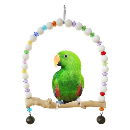 Buerfu Vogelkäfig-Sitzstange, Papageien-Sitzstange für Käfig - Holz-Stehstangen-Schaukel-Kauspielzeug - Vogel stehende Zweige Spielzeug Regenbogen Schaukelbrücke Hängematte für Nymphensittiche, von Buerfu