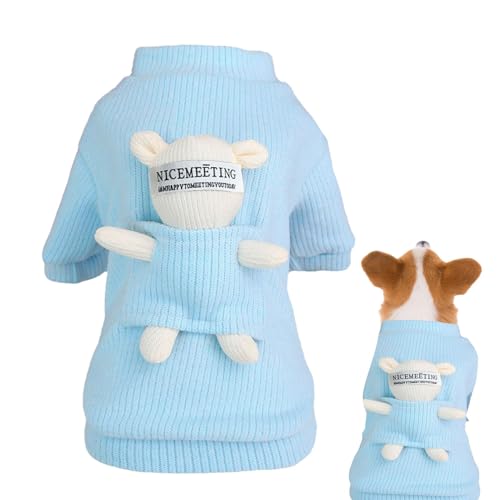 Buerfu Warmer Hundepullover mit Bärenpuppe, Rollkragen, gestrickte Katzen-Outfits, dicke -Welpenkleidung, Rollkragen-Katzen-Outfit für den Außenbereich von Buerfu