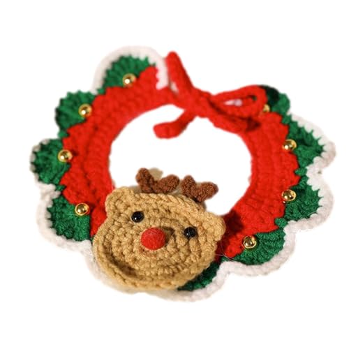 Buerfu Weihnachten Hund Katze Weihnachtsmann Schal | Weihnachts-Hundehalsband-Schal,Weiches und verstellbares weihnachtliches gestricktes Katzenhalsband mit Glockenanhänger für Pet DOS Cat von Buerfu